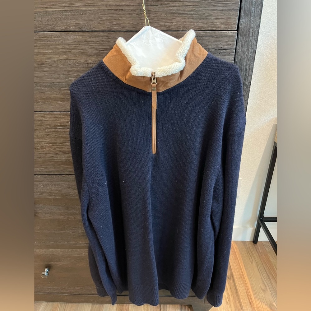 Orvis Blue and Tan Zip Up Sweater with Classic Fit